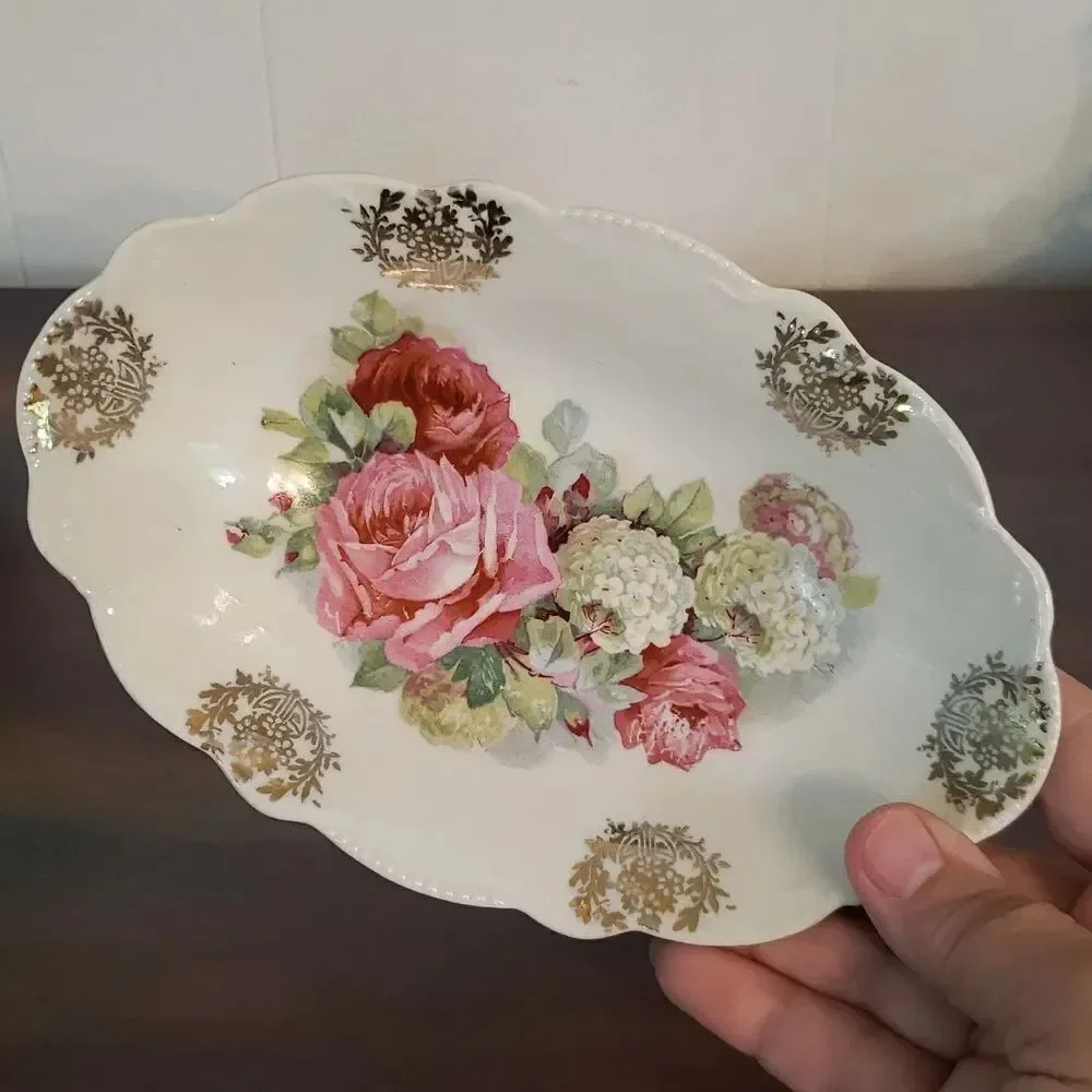 Gorgeous Handpainted Vintage Porcelain Floral Small Serving Dish Made in Germany